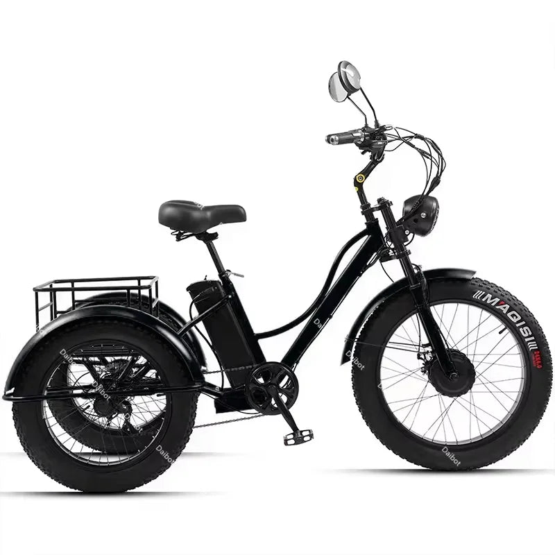 Electric Tricycle For Adults Battery Removable Range of 65km 750w 48W 7-Speed Transmission 24 Inch Snow Fat Bike Electic Bicycle