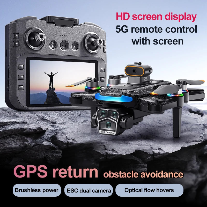 Drone with Camera Professional 4K HD Aerial Photography Dron GPS Return 4.5inch LCD Screen RC Quadcopter Three Camera Drone Toys