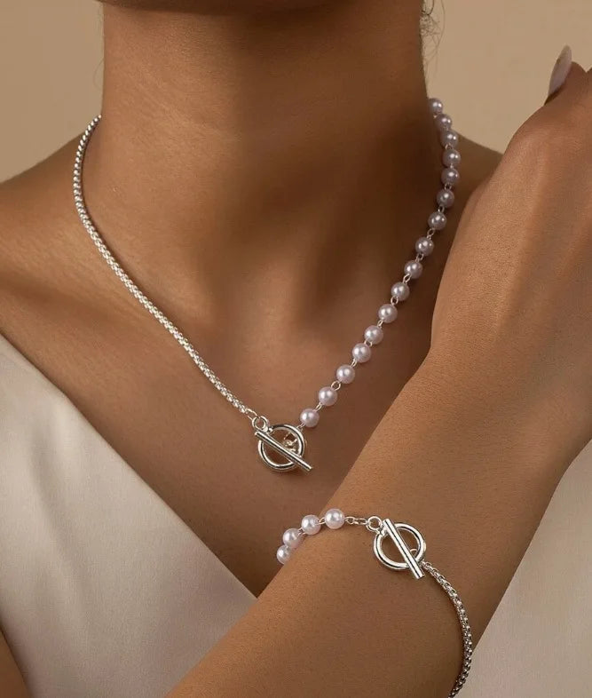 Bracelet Necklaces Jewelry Set Fashion Elegant Design Splicing Pearl Chain Light Luxury Jewelry Set for Women Серьги Женские