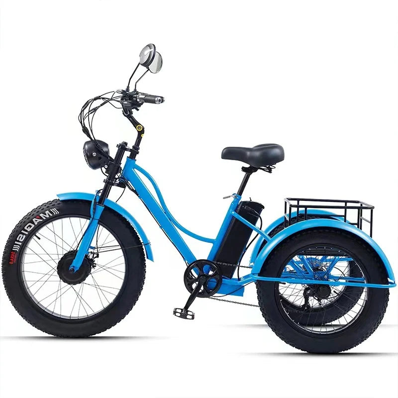 Electric Tricycle For Adults Battery Removable Range of 65km 750w 48W 7-Speed Transmission 24 Inch Snow Fat Bike Electic Bicycle