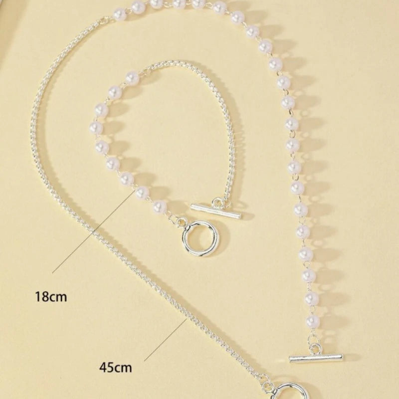 Bracelet Necklaces Jewelry Set Fashion Elegant Design Splicing Pearl Chain Light Luxury Jewelry Set for Women Серьги Женские