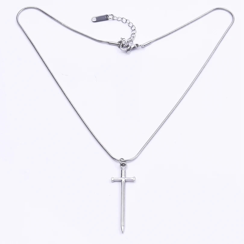 Punk Hip Hop Jewelry On The Neck Necklace Sword Pendant 100% Stainless Steel Necklaces For Women Men Accessories Choker Collar