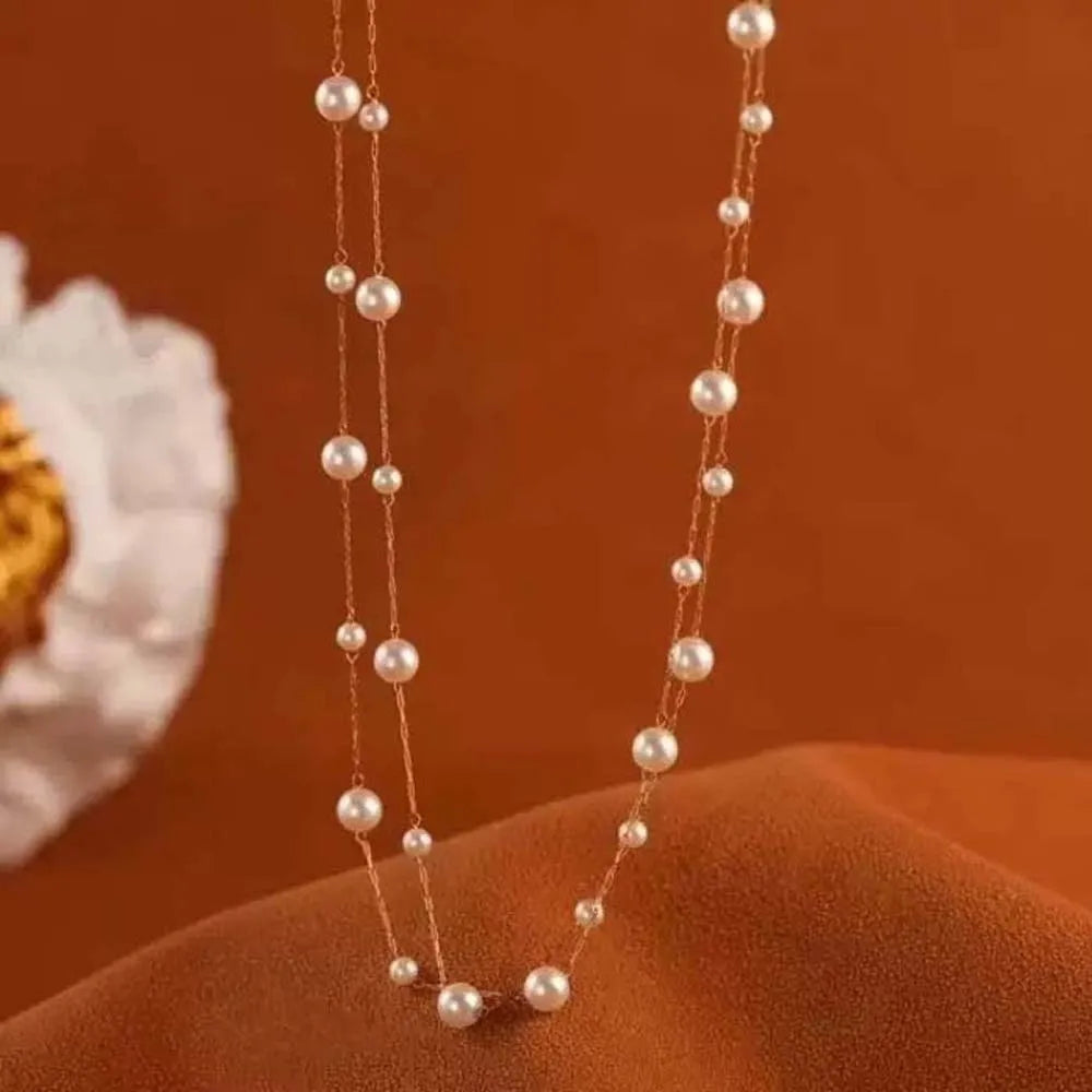 Brilliant Luxury Stacked Pearls Necklace Exquisite Versatile Collarbone Chain Golden Jewelry Beaded Choker Necklace Girls
