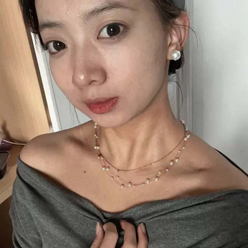 Brilliant Luxury Stacked Pearls Necklace Exquisite Versatile Collarbone Chain Golden Jewelry Beaded Choker Necklace Girls