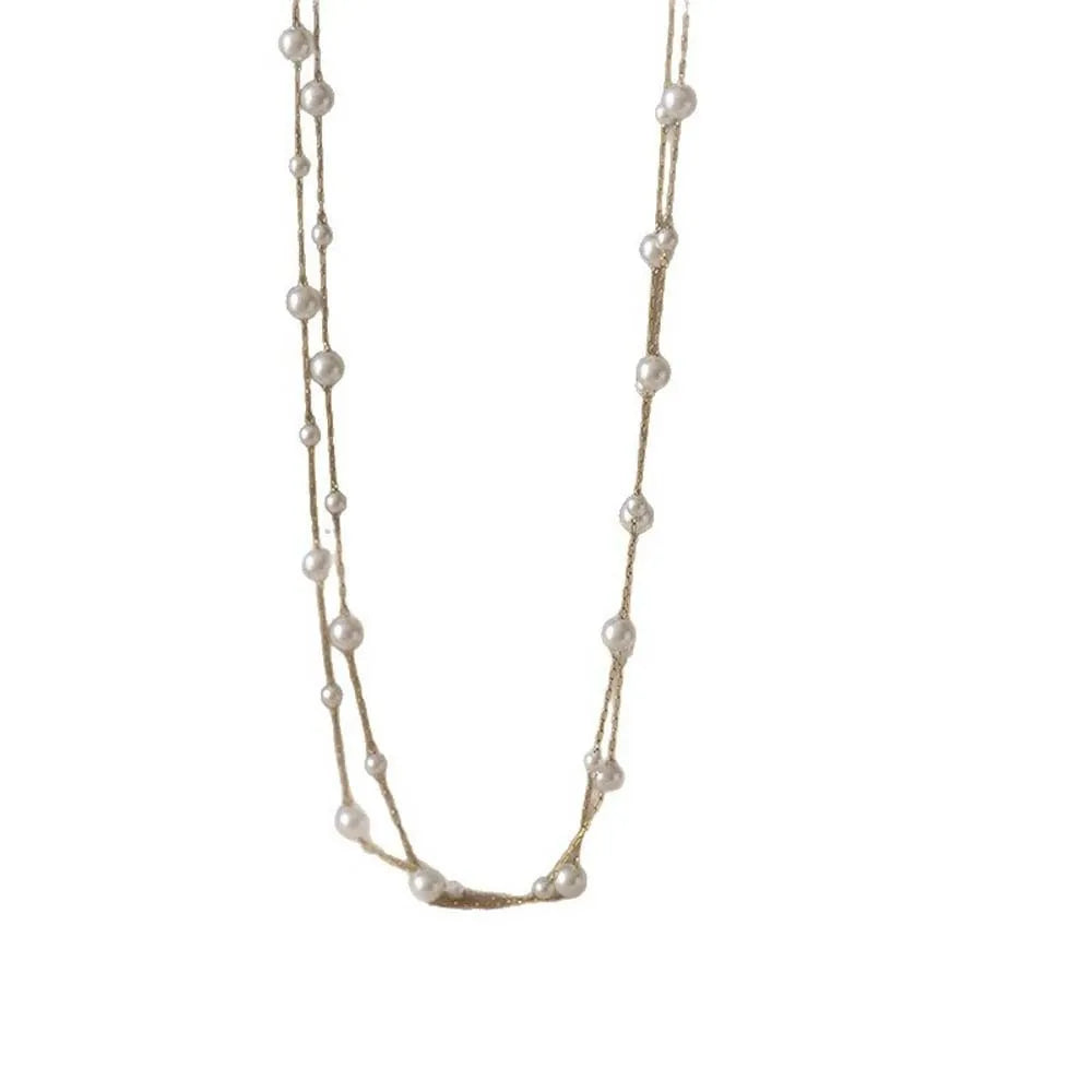 Brilliant Luxury Stacked Pearls Necklace Exquisite Versatile Collarbone Chain Golden Jewelry Beaded Choker Necklace Girls