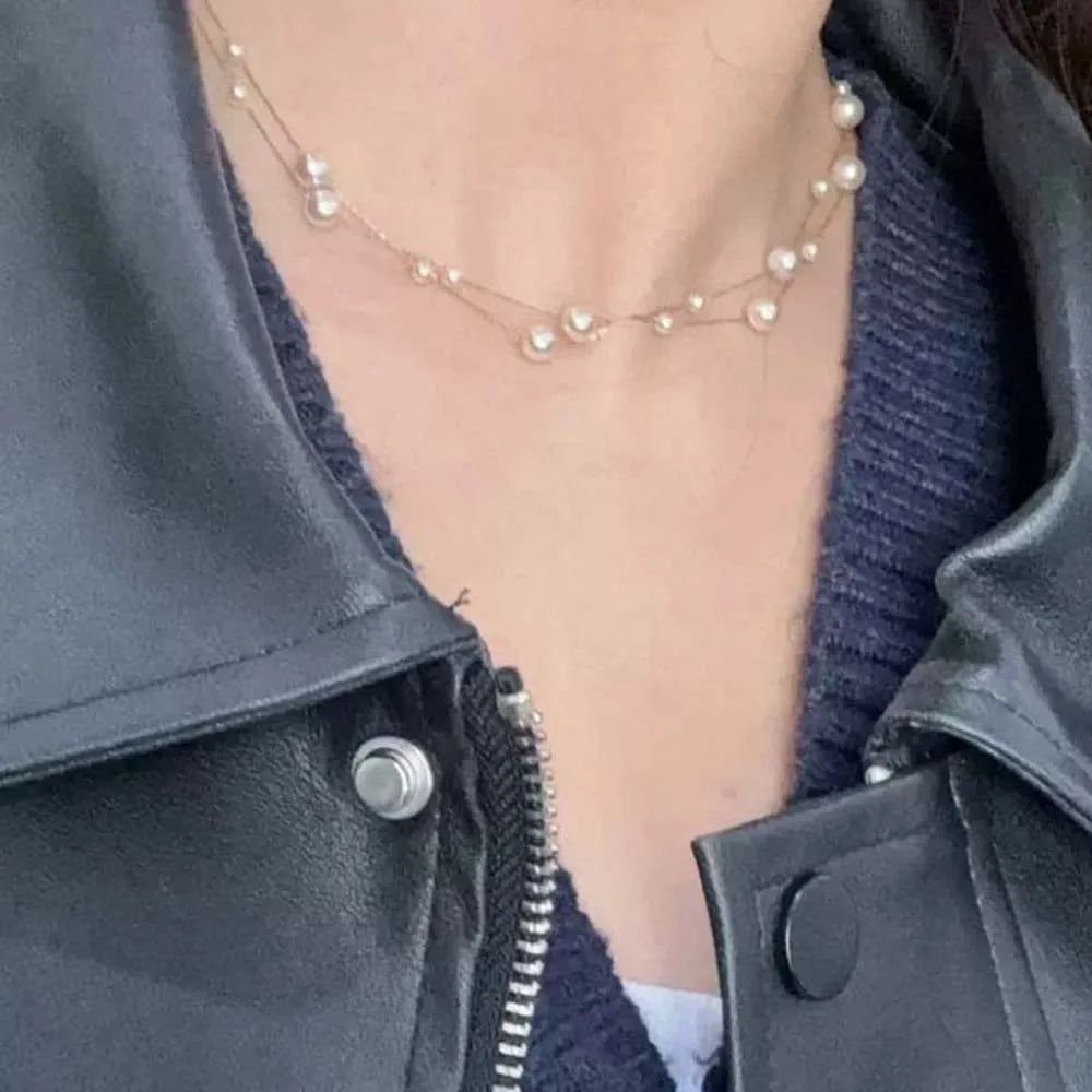 Brilliant Luxury Stacked Pearls Necklace Exquisite Versatile Collarbone Chain Golden Jewelry Beaded Choker Necklace Girls
