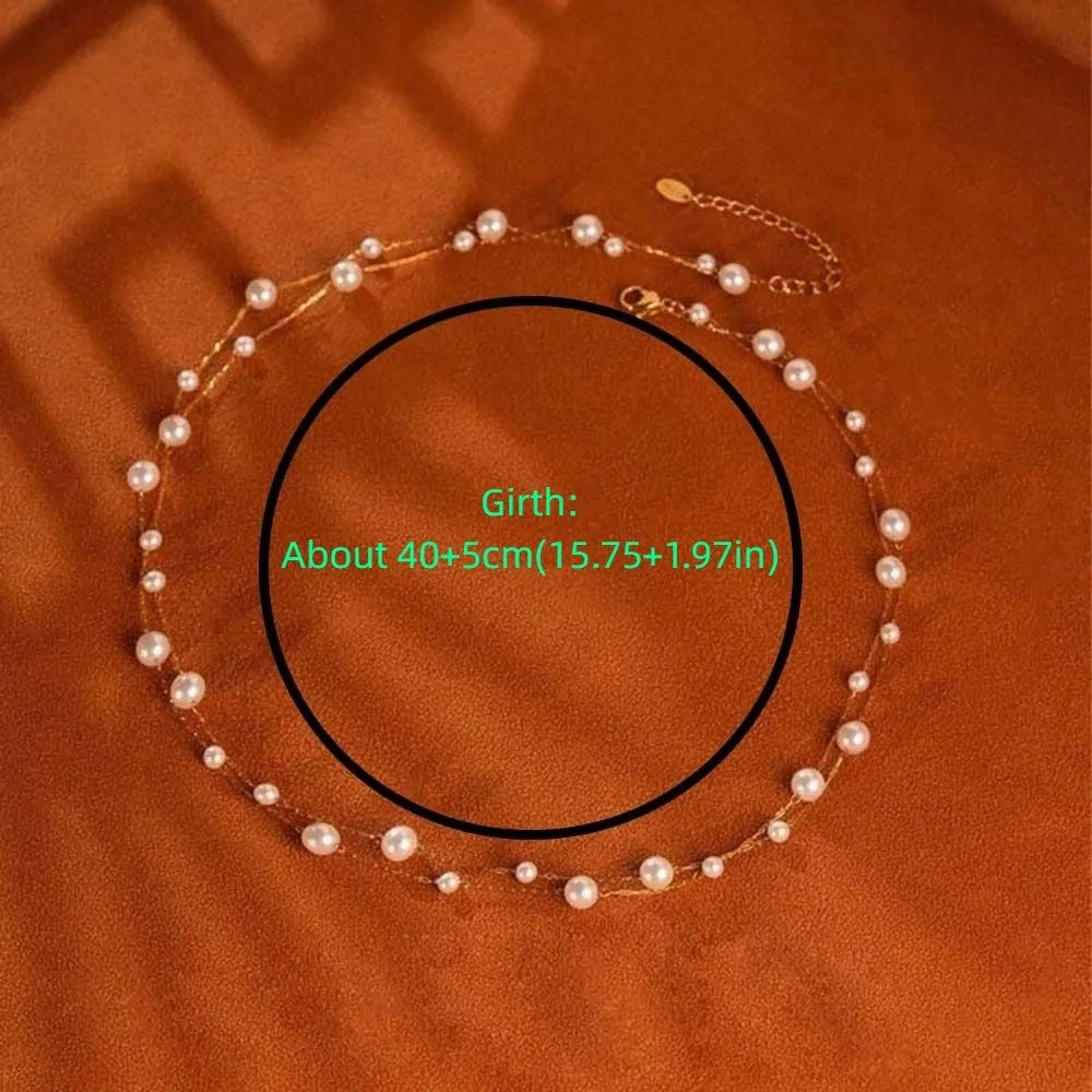 Brilliant Luxury Stacked Pearls Necklace Exquisite Versatile Collarbone Chain Golden Jewelry Beaded Choker Necklace Girls