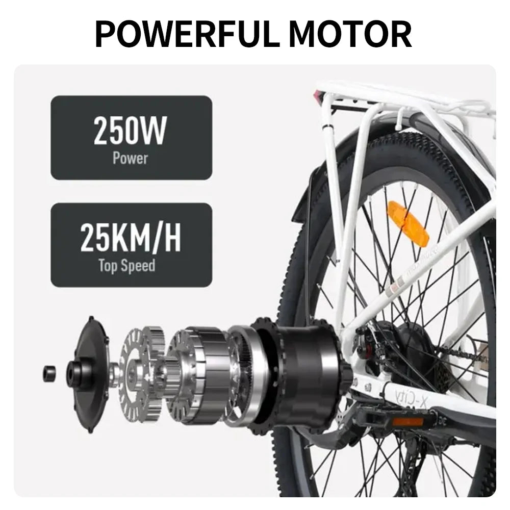 Electric Bicycle 26Inch Women's City Bike 48V 10.4Ah Removable Battery Range 25km/h and 80km Adults Urban Commuter E-Bike