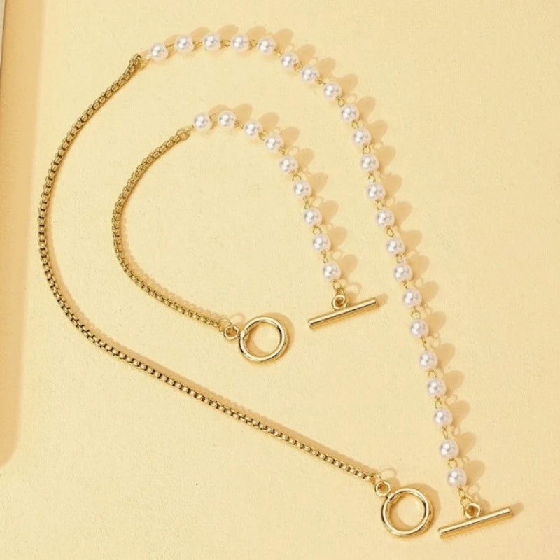 Bracelet Necklaces Jewelry Set Fashion Elegant Design Splicing Pearl Chain Light Luxury Jewelry Set for Women Серьги Женские