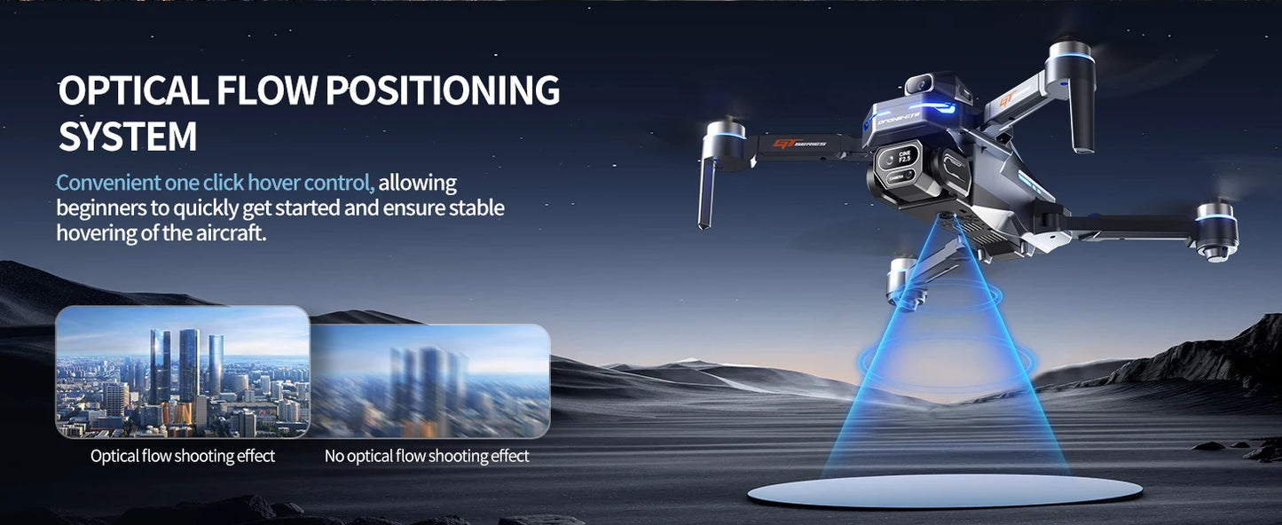 The new foldable drone GT8 is a high-definition, front and rear three-camera, brushless 360° obstacle avoidance children's gift