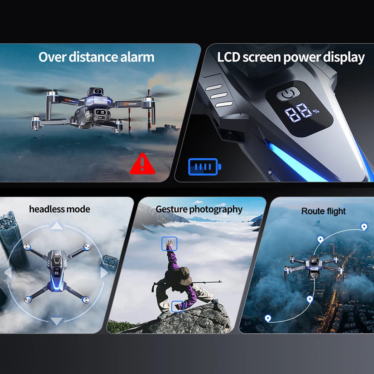 The new foldable drone GT8 is a high-definition, front and rear three-camera, brushless 360° obstacle avoidance children's gift
