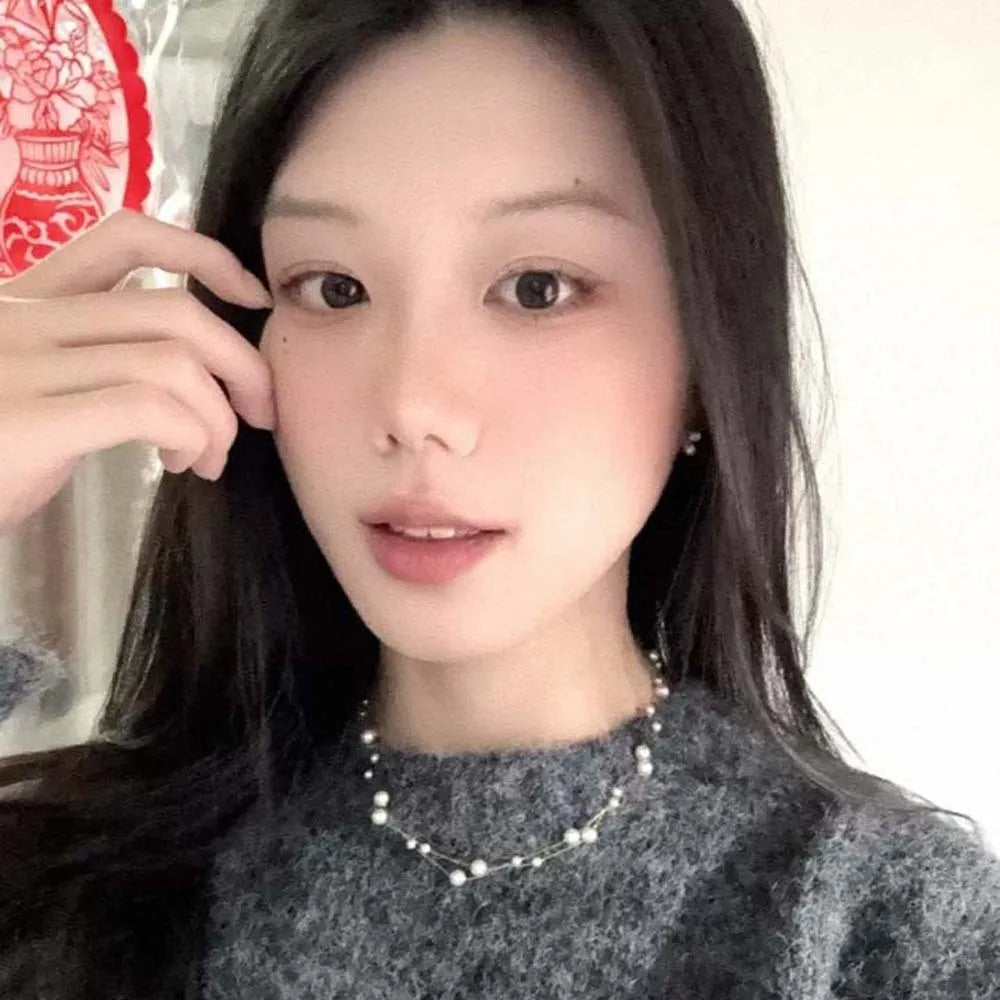 Brilliant Luxury Stacked Pearls Necklace Exquisite Versatile Collarbone Chain Golden Jewelry Beaded Choker Necklace Girls