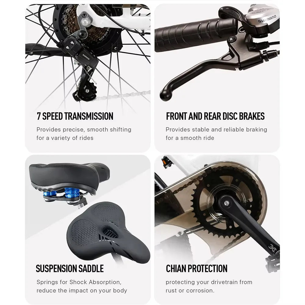 Electric Bicycle 26Inch Women's City Bike 48V 10.4Ah Removable Battery Range 25km/h and 80km Adults Urban Commuter E-Bike