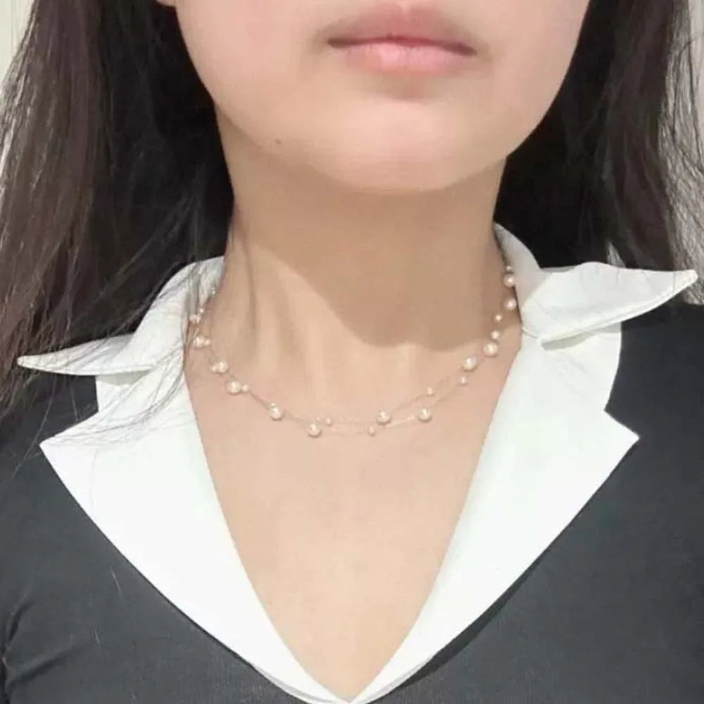 Brilliant Luxury Stacked Pearls Necklace Exquisite Versatile Collarbone Chain Golden Jewelry Beaded Choker Necklace Girls