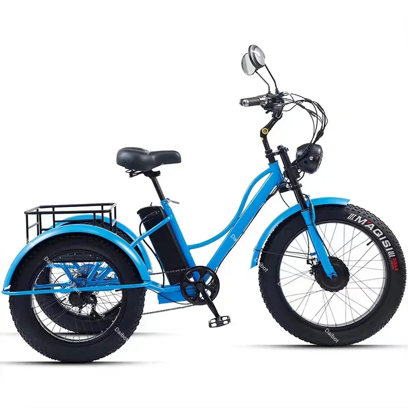 Electric Tricycle For Adults Battery Removable Range of 65km 750w 48W 7-Speed Transmission 24 Inch Snow Fat Bike Electic Bicycle
