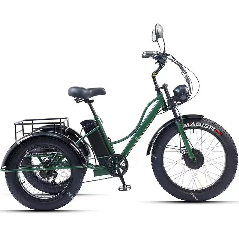 Electric Tricycle For Adults Battery Removable Range of 65km 750w 48W 7-Speed Transmission 24 Inch Snow Fat Bike Electic Bicycle