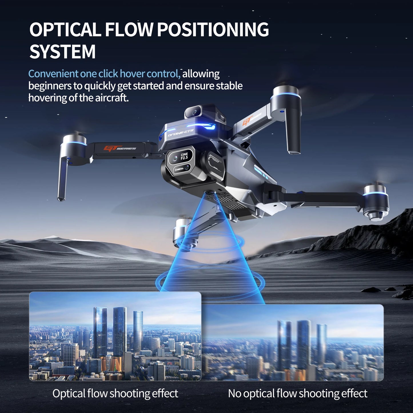 The new foldable drone GT8 is a high-definition, front and rear three-camera, brushless 360° obstacle avoidance children's gift
