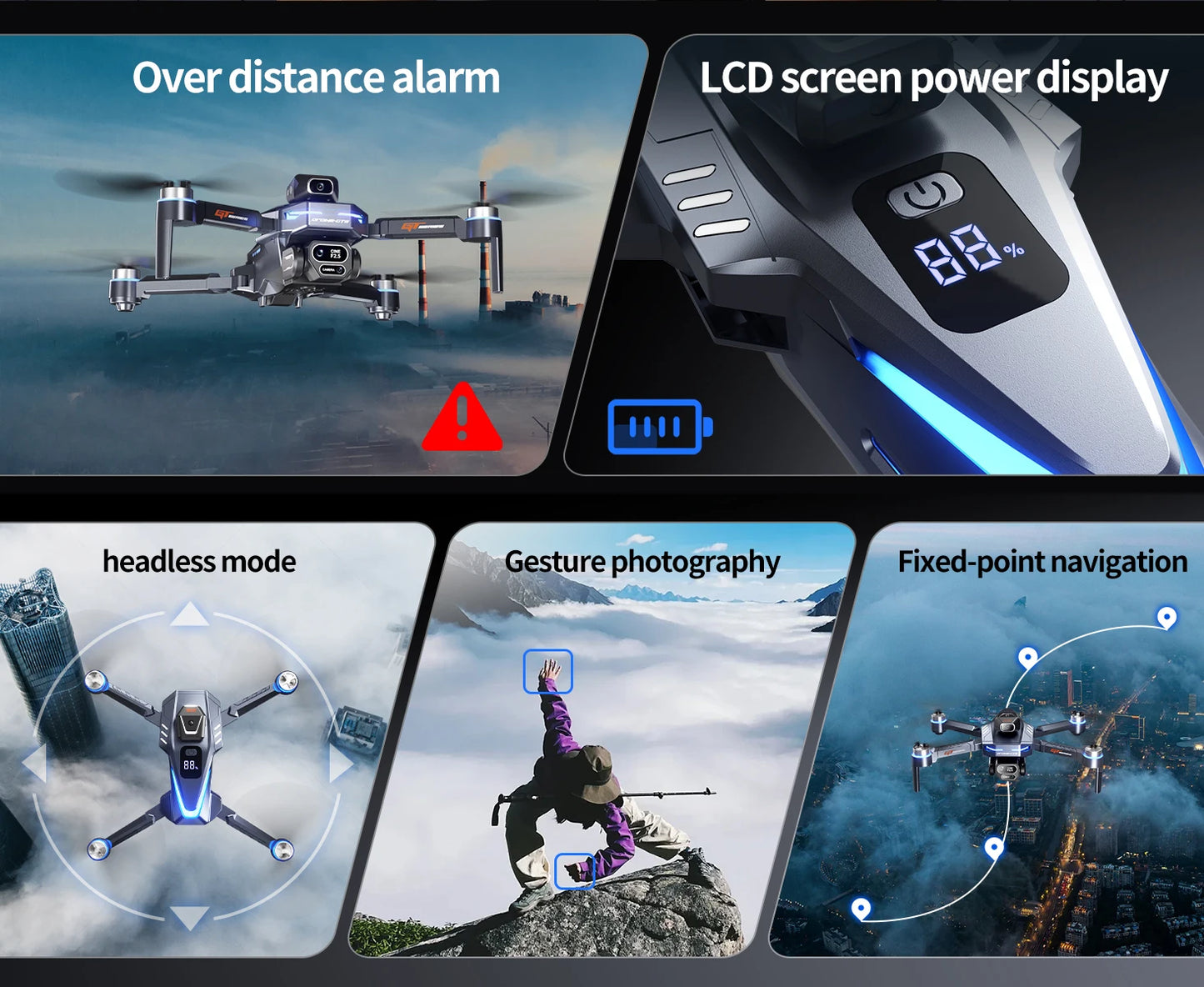The new foldable drone GT8 is a high-definition, front and rear three-camera, brushless 360° obstacle avoidance children's gift