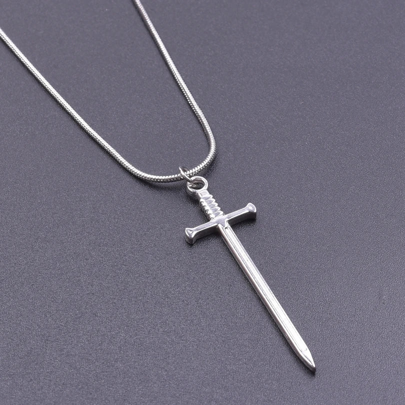 Punk Hip Hop Jewelry On The Neck Necklace Sword Pendant 100% Stainless Steel Necklaces For Women Men Accessories Choker Collar