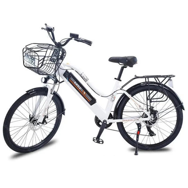 Adult Electric Bicycle 2 Seats 26 Inch 350W 36V 2 Wheel Electric City Bike With Basket /Shock Absorber 35km/h Removable Battery