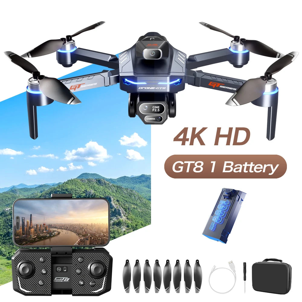 The new foldable drone GT8 is a high-definition, front and rear three-camera, brushless 360° obstacle avoidance children's gift
