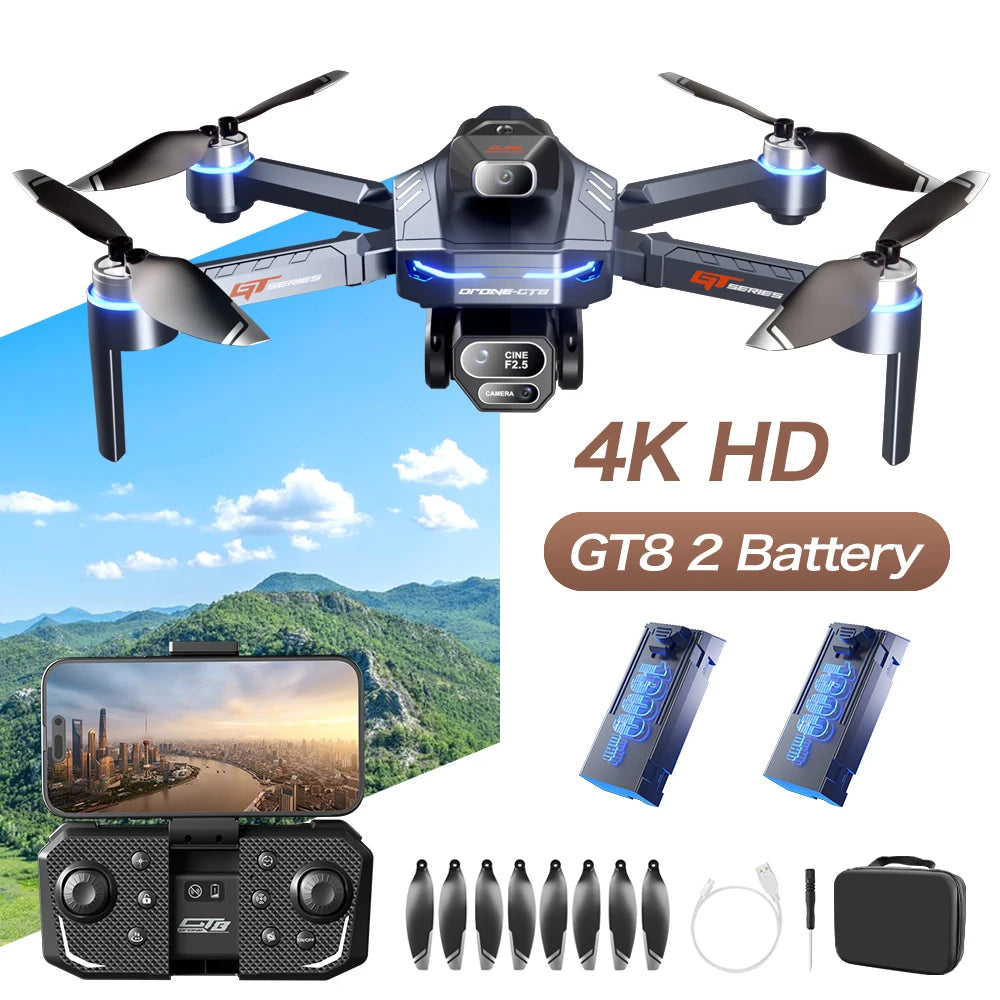 The new foldable drone GT8 is a high-definition, front and rear three-camera, brushless 360° obstacle avoidance children's gift