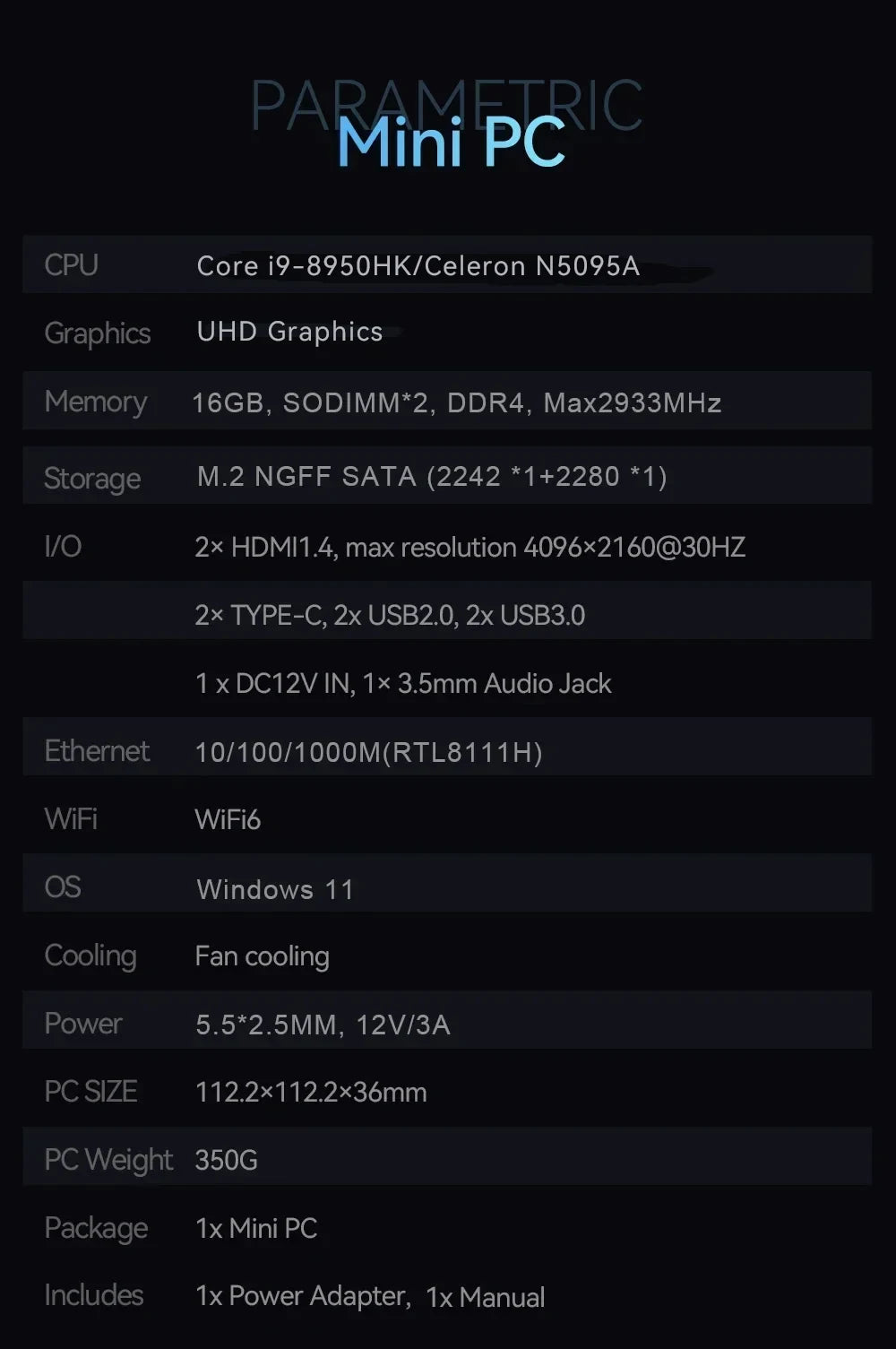 Mini PC Windows 11 pro Core i9 8950HK 16GB DDR4 1TB SSD PC Gamer Computer Dual WIFI 6 BT5.2 4K HD Mini gaming Pc