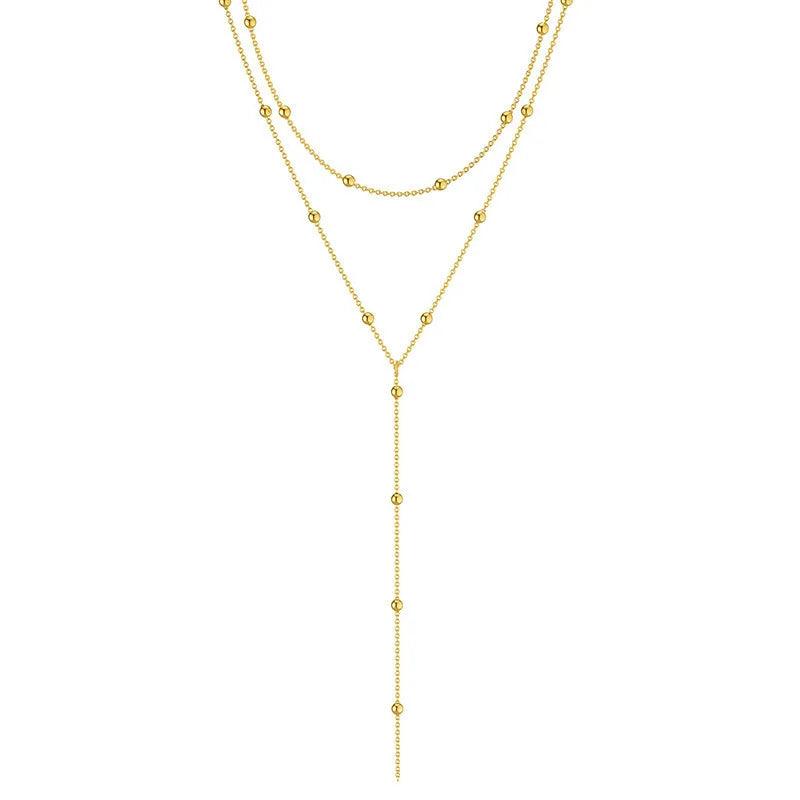 Gold Plated Lariat Necklace for Women Double Laryer Long Chain Drop Pendant Choker Necklaces Fashion Gifts