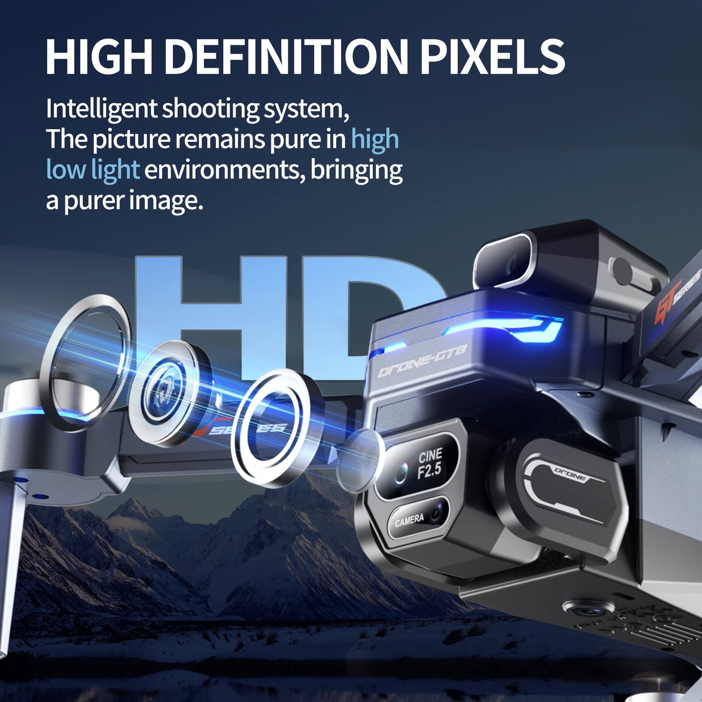 The new foldable drone GT8 is a high-definition, front and rear three-camera, brushless 360° obstacle avoidance children's gift