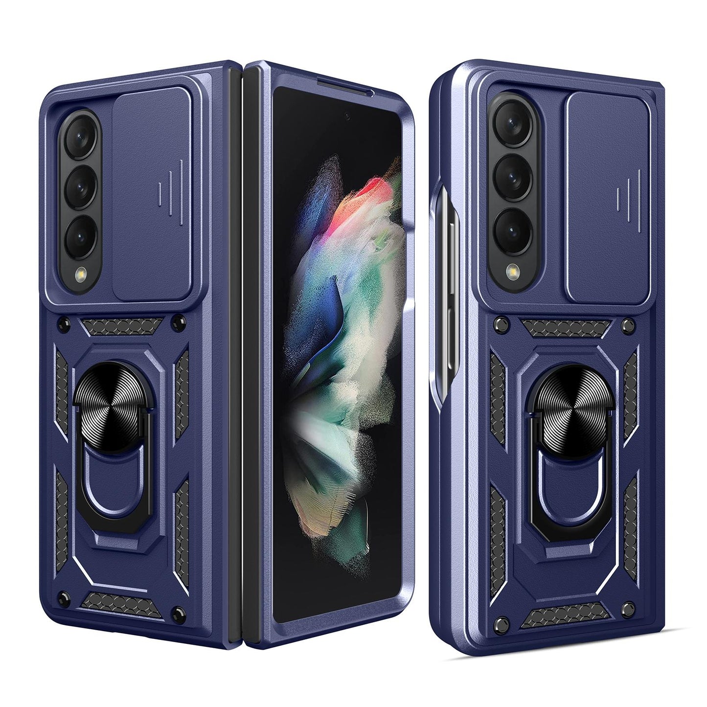 NNEDSZ Samsung Galaxy Z Fold 4 Tpu Pc Case With Sliding Camera Cover - Blue