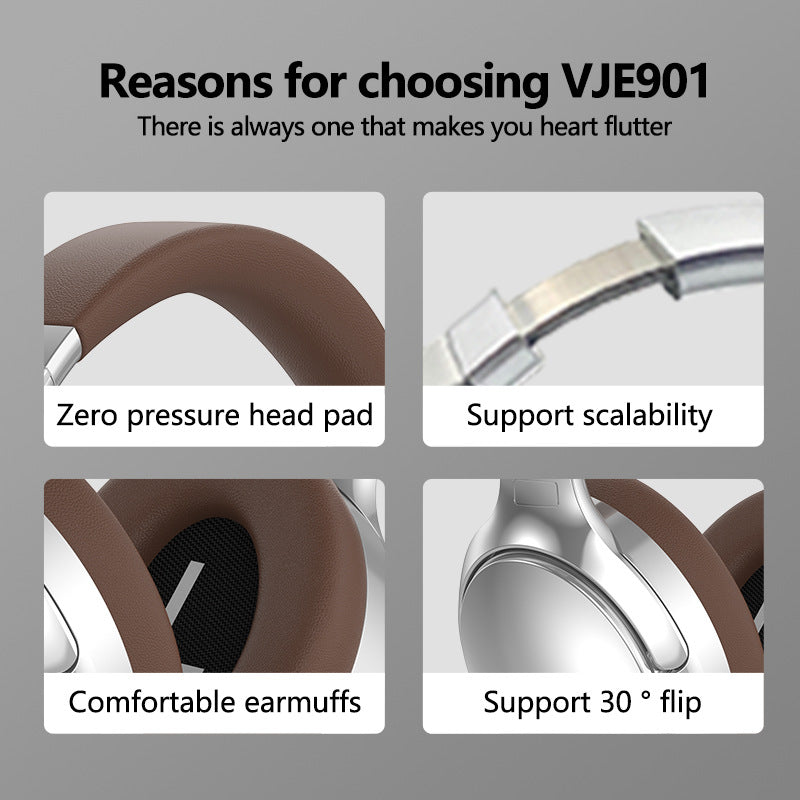 NNEDSZ Sliver VJE901 Wireless Bluetooth Over-Ear Headphones with Active Noise Cancelling