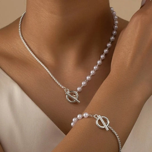 Bracelet Necklaces Jewelry Set Fashion Elegant Design Splicing Pearl Chain Light Luxury Jewelry Set for Women Серьги Женские